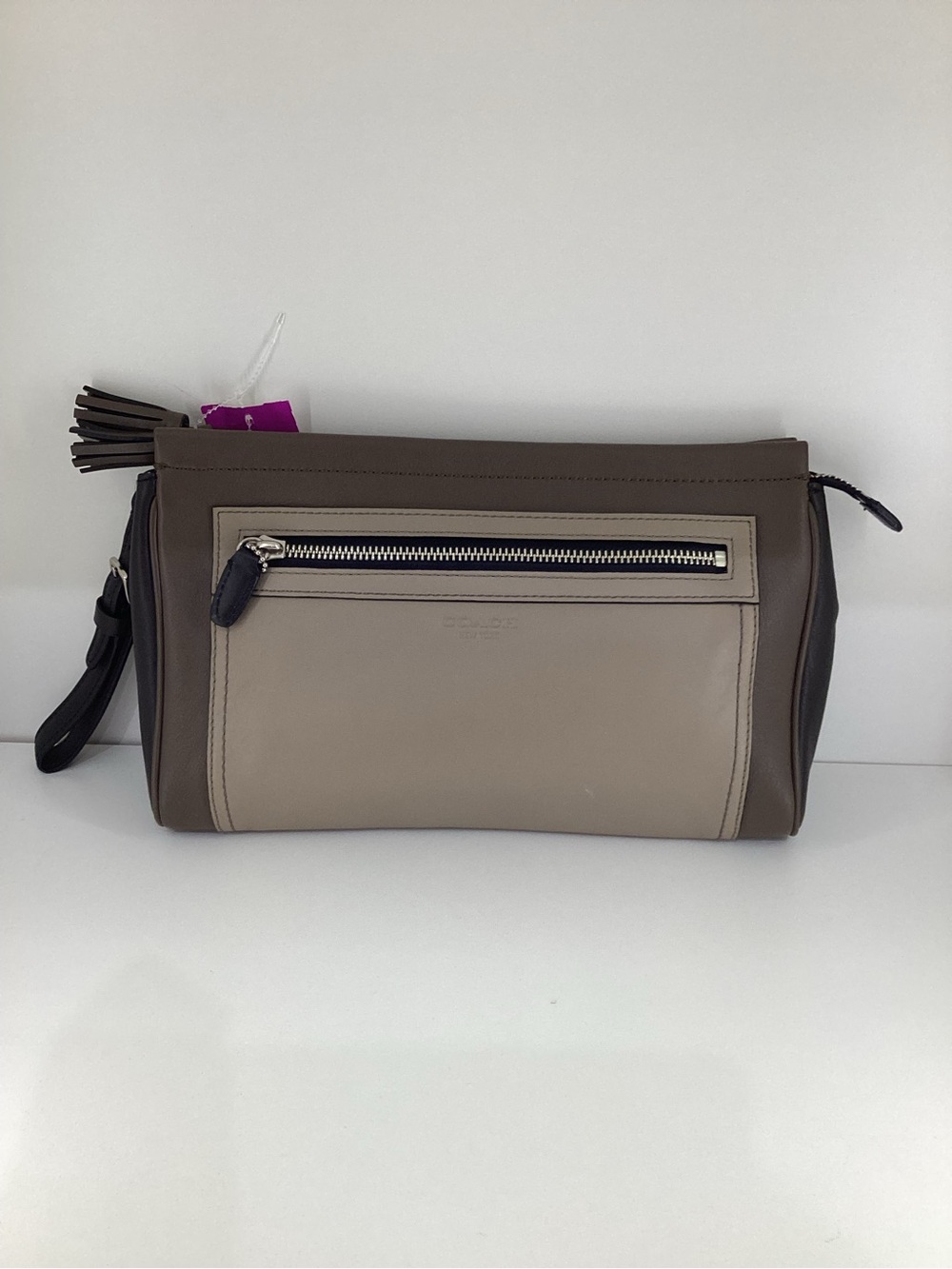 Coach Two-Tone Taupe and Dark Brown Leather Wristlet Satchel